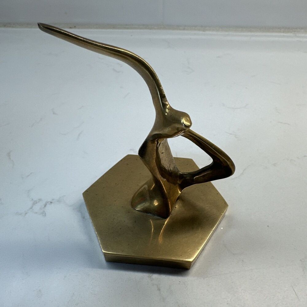 VTG Brass Sculpture Mid Century Abstract Seagull in Flight 4.5" x 3"